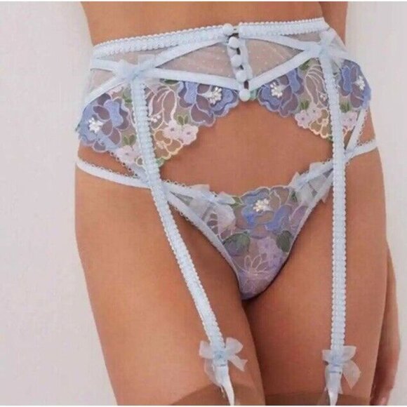 For Love And Lemons Other - For Love & Lemons XXS Garter Belt Luella Blue Floral Embroidered Coquette Bridal